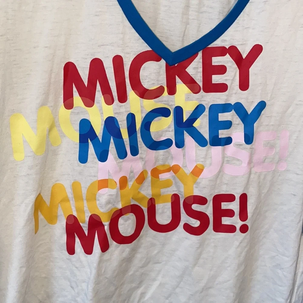 Disney Mickey Mouse short sleeve V-neck T-shirt graphic multicolored - Picture 2 of 10